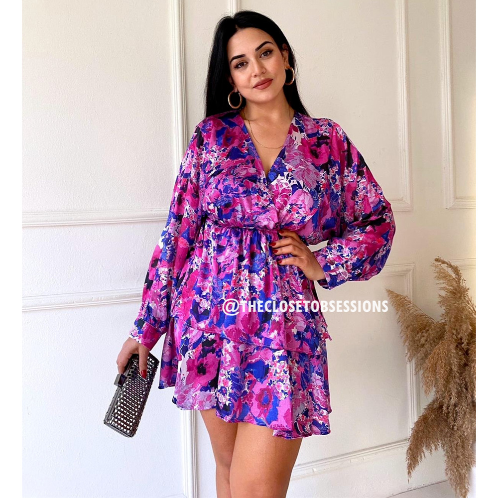ZARA Pink Floral V Neck Mini Dress NWT Flounce Hem Resort Vacation Dress M - Picture 12 of 16
